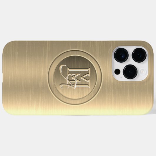 Metallic goud staal gegraveerd monogram Case-Mate iPhone case (Achterkant (horizontaal))