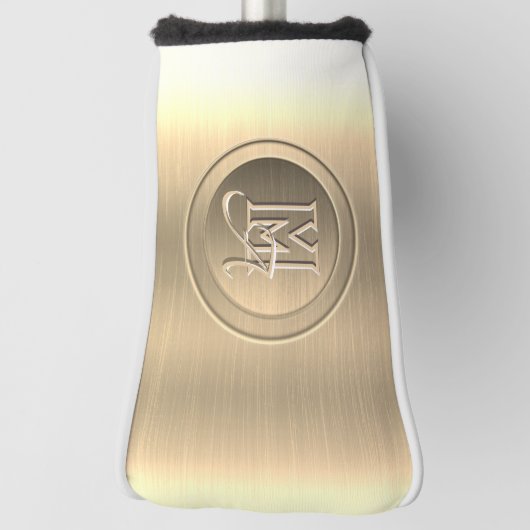 Metallic goud staal gegraveerd monogram golfheadcover (Draai 90)