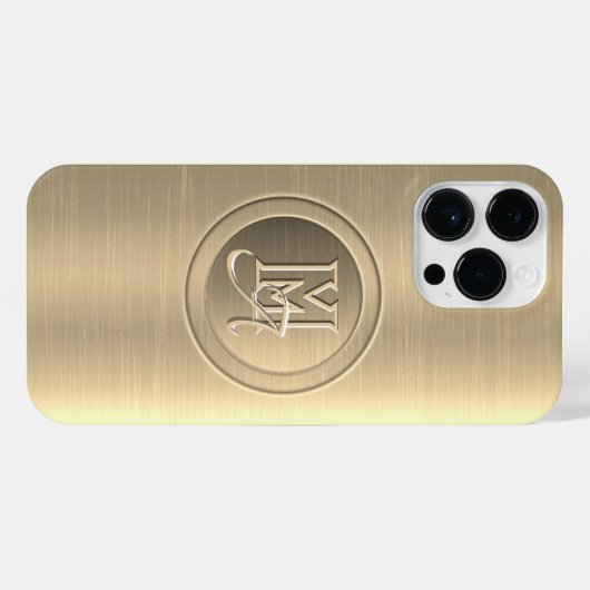 Metallic goud staal gegraveerd monogram iPhone hoesje (Achterkant horizontaal)