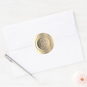 Metallic goud staal gegraveerd monogram ronde sticker