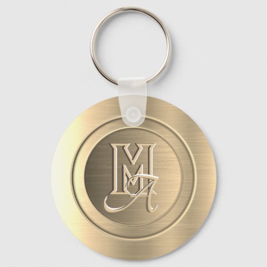 Metallic goud staal gegraveerd monogram sleutelhanger (Voorkant)