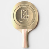 Metallic goud staal gegraveerd monogram tafeltennisbatje (Voorkant)