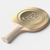 Metallic goud staal gegraveerd monogram tafeltennisbatje (Voorkant Gekanteld)