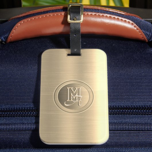 Metallic Goud Stalen Gegraveerde Monogram Bagagelabel (Voorkant Insitu 2)