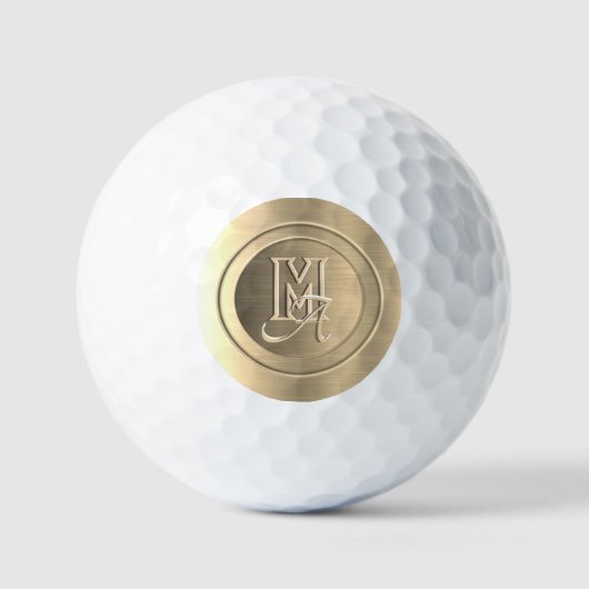 Metallic Goud Stalen Gegraveerde Monogram Golfballen (Voorkant)