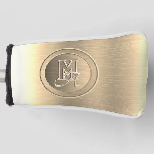 Metallic Goud Stalen Gegraveerde Monogram Golfheadcover (Voorkant)