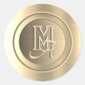 Metallic Goud Stalen Gegraveerde Monogram Ronde Sticker (Voorkant)