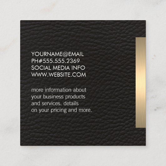 Metallic goud trim en leer vierkante visitekaartje (Achterkant)