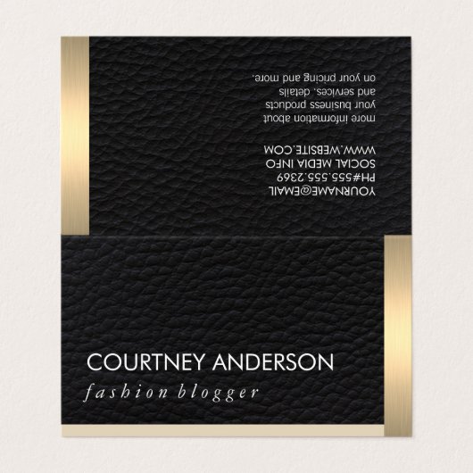 Metallic goud trim en leer visitekaartje (Buitenkant ongevouwen)