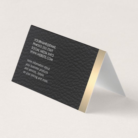 Metallic goud trim en leer visitekaartje (Achterkant)