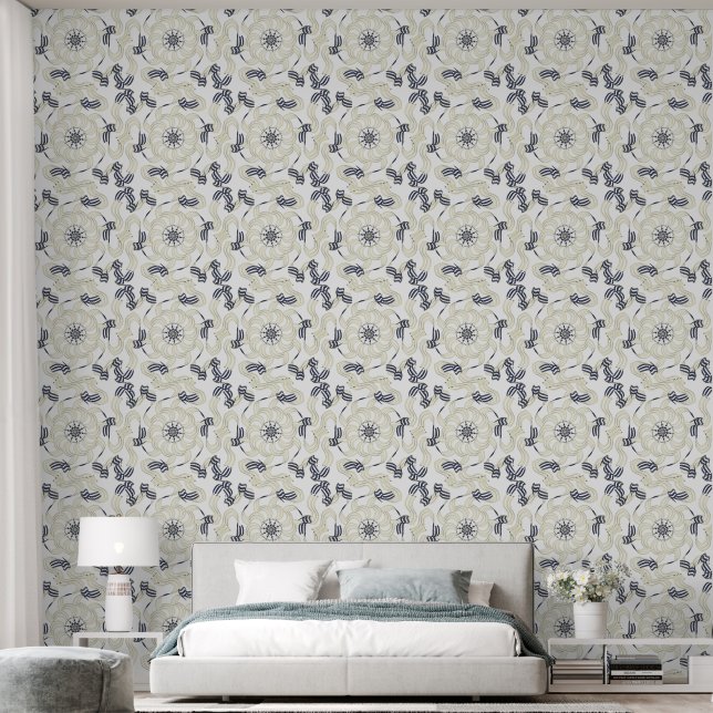 Metallic Goud Wit Blauw Abstract Geometrisch Behang (Slaapkamer)