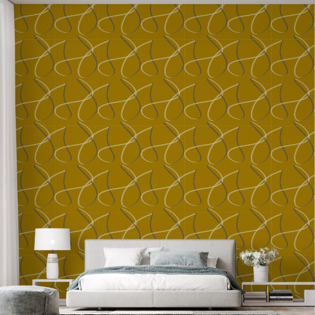 Metallic Goud Wit Blauw Abstract Geometrisch Behang (Slaapkamer)
