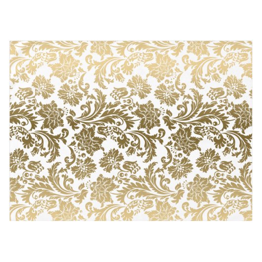 Metallic goud wit bloemen damast tafelkleed (Voorkant (Horizontaal))