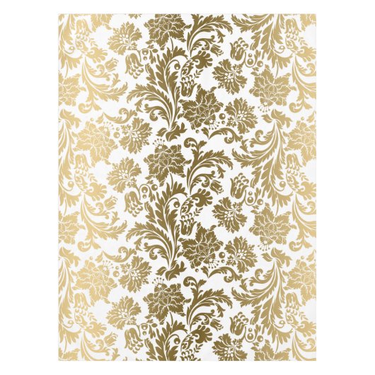 Metallic goud wit bloemen damast tafelkleed (Voorkant)
