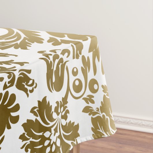 Metallic goud wit bloemen damast tafelkleed (Voorbeeld)