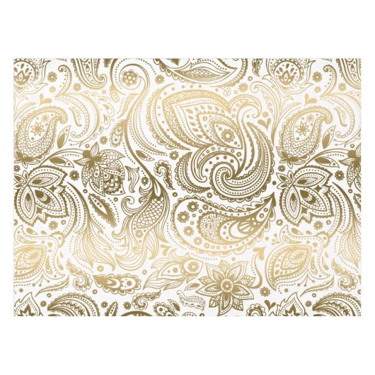 Metallic goud wit bloemen paisley tafelkleed (Voorkant (Horizontaal))