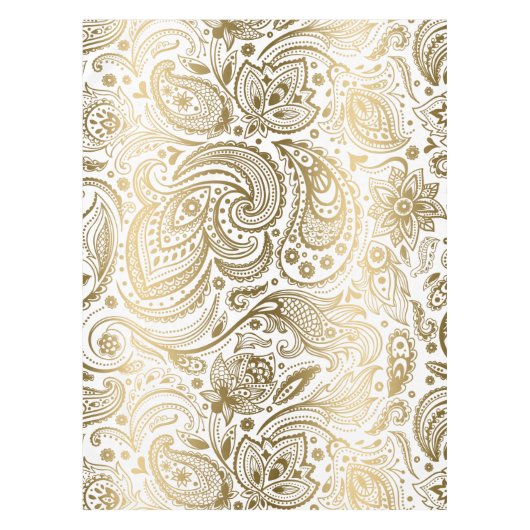 Metallic goud wit bloemen paisley tafelkleed (Voorkant)
