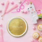 Metallic Goud Wit Script Namen Huwelijk Papieren Bordje (Feest)