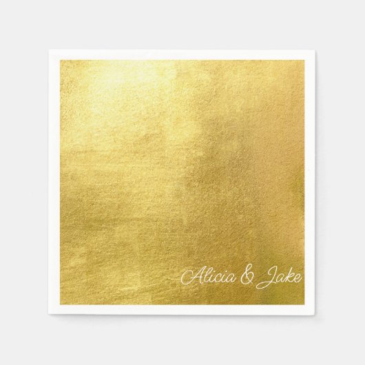 Metallic Goud Wit Script Namen Huwelijk Servet (Voorkant)