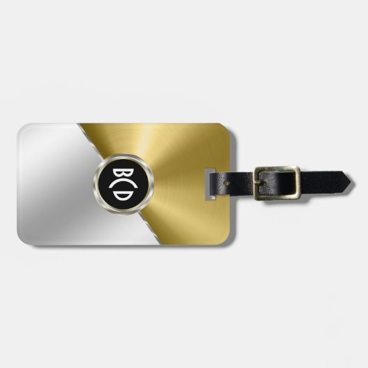 Metallic goud & zilver roestvrij staal look bagagelabel (Voorkant horizontaal)