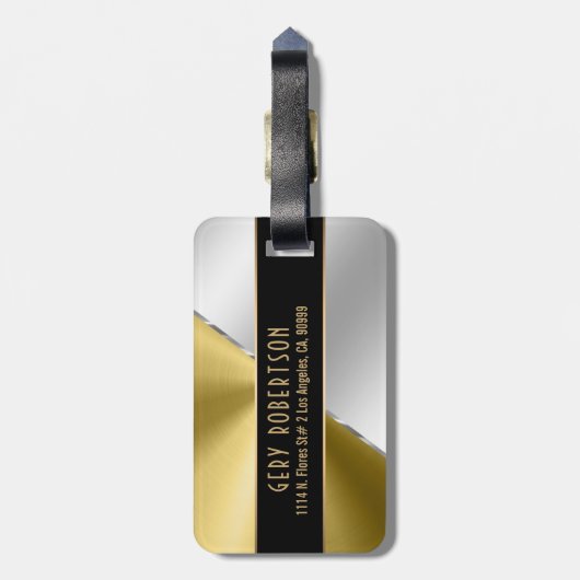 Metallic goud & zilver roestvrij staal look bagagelabel (Achterkant verticaal)