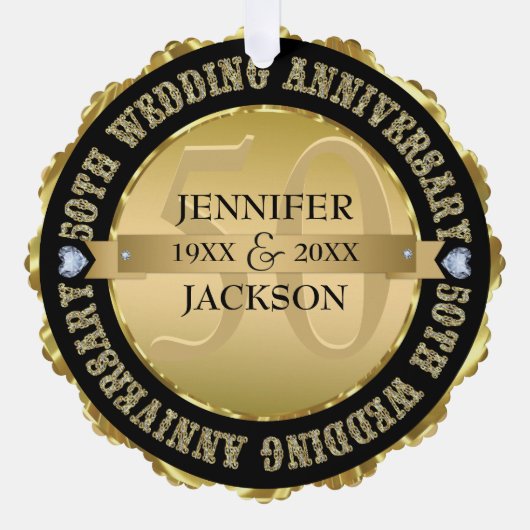 Metallic Goud & Zwart Bruiloft Jubileum Ornament Kaart (Voorkant)