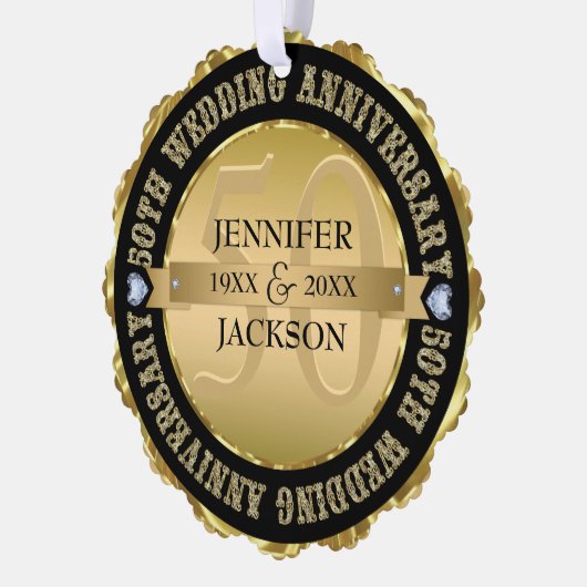 Metallic Goud & Zwart Bruiloft Jubileum Ornament Kaart (Links)