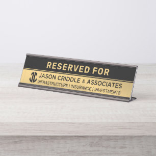 Metallic Goud & Zwart Custom Logo -Gereserveerd Vo Bureau Naambordje