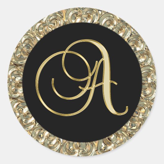 Metallic goud zwart monogram letter 'A' afdichting Ronde Sticker (Voorkant)