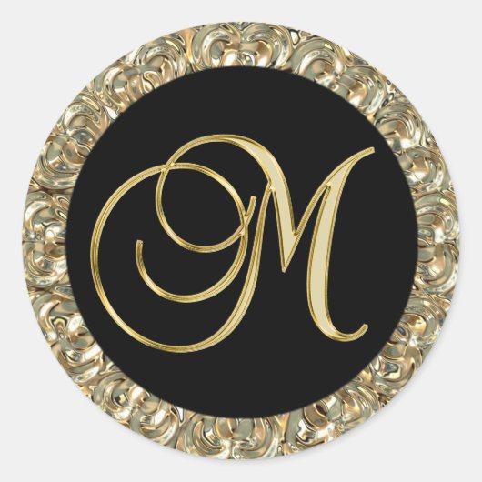 Metallic goud zwart monogram letter 'M' afdichting Ronde Sticker (Voorkant)