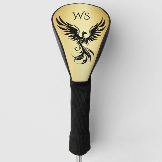 Metallic Goud Zwart Phoenix Monogrammed Initiaal Golfheadcover (Voorkant)