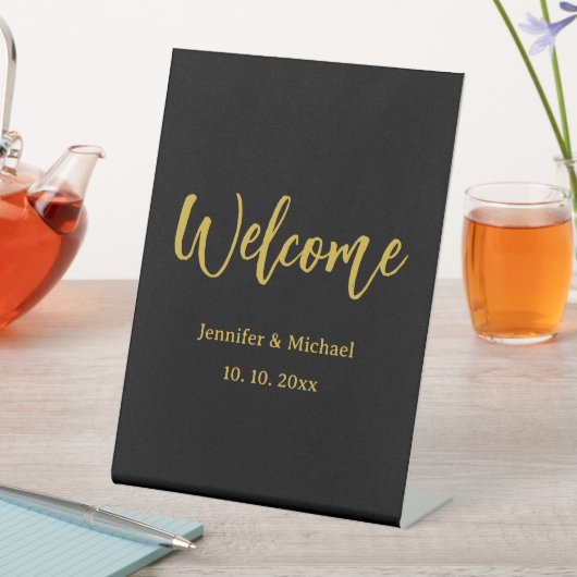 Metallic Goud & Zwart Professioneel Modern Elegant Reclamebord Met Voetstuk (Insitu)