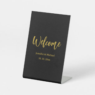 Metallic Goud & Zwart Professioneel Modern Elegant Reclamebord Met Voetstuk