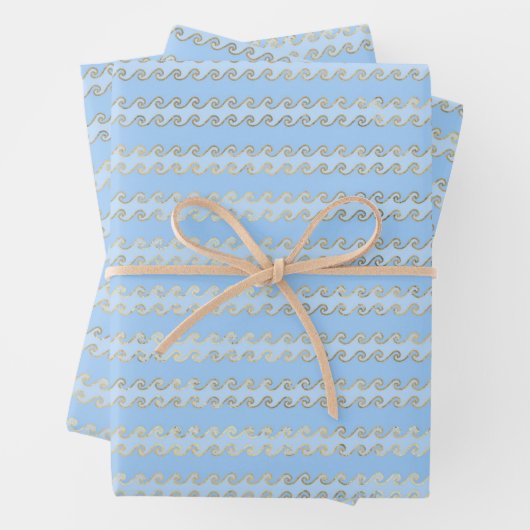 Metallic goudblauwe Zeeen golven onder de Zeeen ze Inpakpapier Vel (In situ)