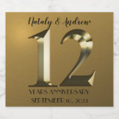 Metallic gouden 12e bruiloft Jubileum sprankelend Sparkling Wijnetiket (Enkel label)