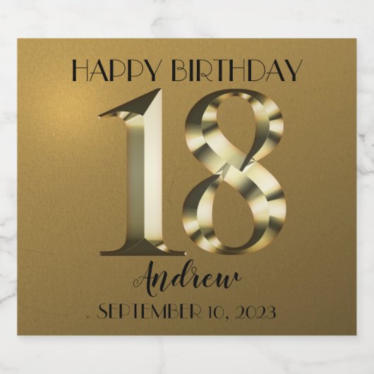 Metallic gouden 18e verjaardag Mousserende Wijn la Sparkling Wijnetiket (Enkel label)