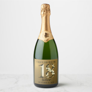 Metallic gouden 18e verjaardag Mousserende Wijn la Sparkling Wijnetiket