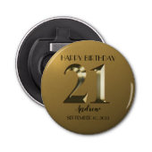 Metallic gouden 21ste verjaardag button flesopener (Voorkant)