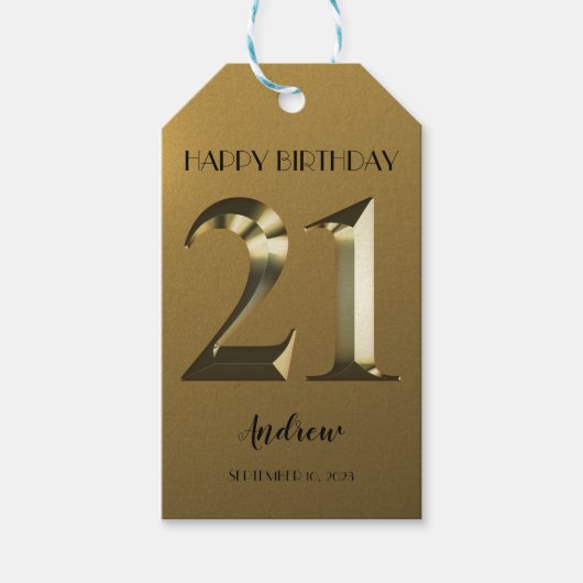 Metallic gouden 21ste verjaardag cadeaulabel (Voorkant)