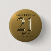Metallic gouden 21ste verjaardag ronde button 3,2 cm (Voorkant)