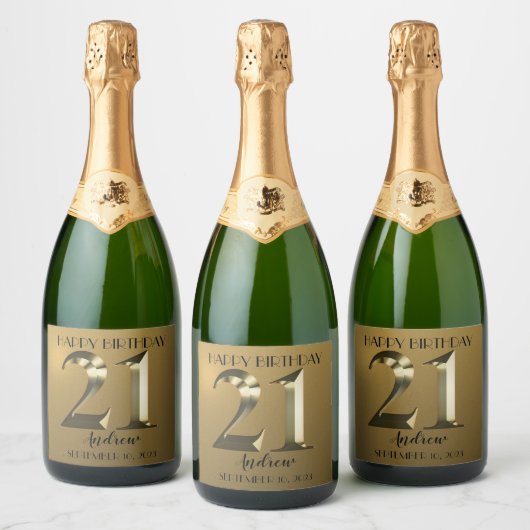 Metallic gouden 21ste verjaardag sparkling wijnetiket (Flessen)