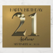 Metallic gouden 21ste verjaardag sparkling wijnetiket (Enkel label)