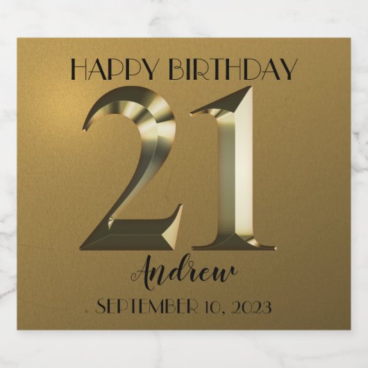 Metallic gouden 21ste verjaardag sparkling wijnetiket (Enkel label)