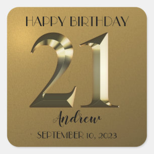 Metallic gouden 21ste verjaardag vierkante sticker