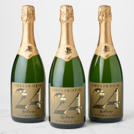 Metallic gouden 24e verjaardag Mousserende Wijn la Sparkling Wijnetiket (Flessen)