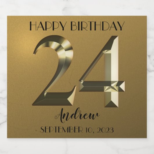 Metallic gouden 24e verjaardag Mousserende Wijn la Sparkling Wijnetiket (Enkel label)