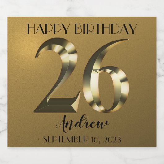 Metallic gouden 26e verjaardag Mousserende Wijn la Sparkling Wijnetiket (Enkel label)