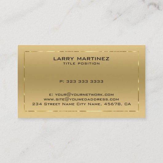 Metallic gouden achtergrond glanzende rand visitekaartje (Achterkant)