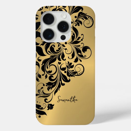 Metallic Gouden Achtergrond Zwart Swirl Ornament Case-Mate iPhone Case (Achterkant)