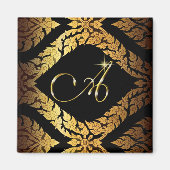 Metallic gouden Brocade Monogram Initiaal "A" Magneet (Voorkant)